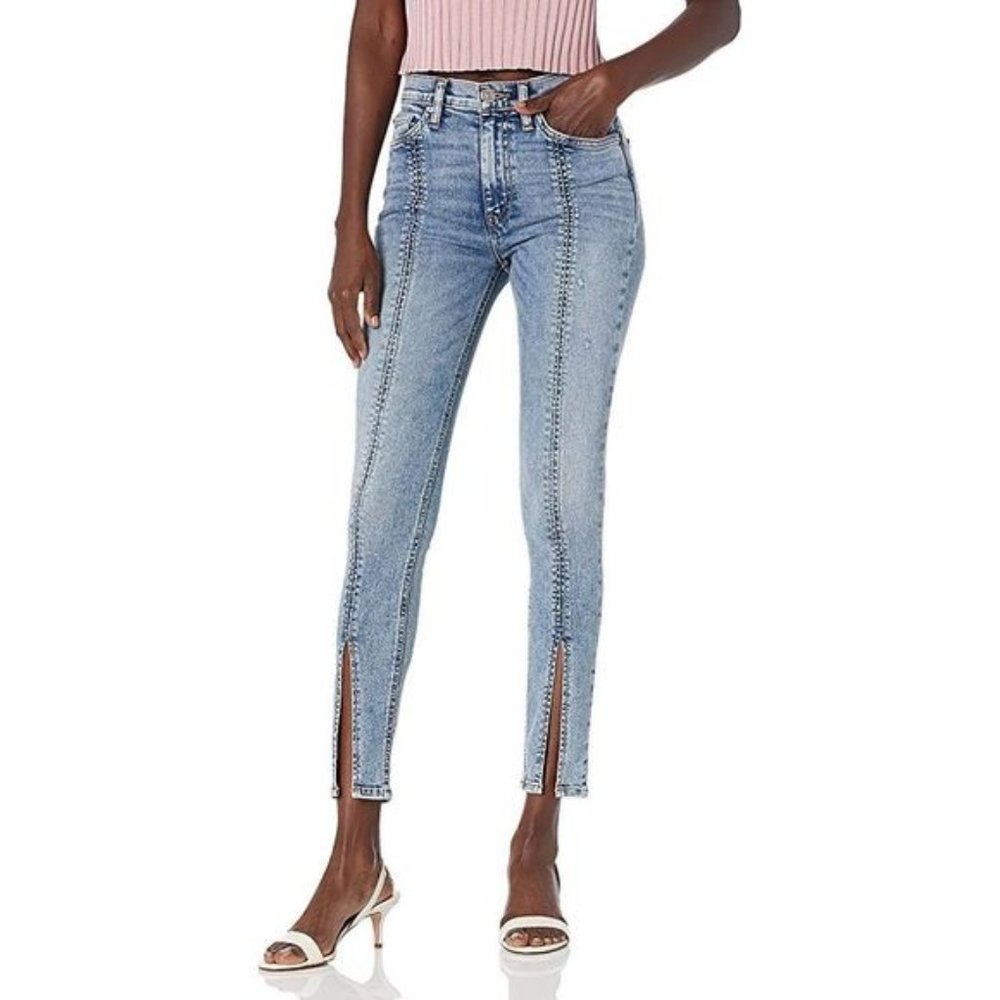 Hudson ~Barbara Organic Cotton Split Hem Skinny Distressed Jeans size 28
